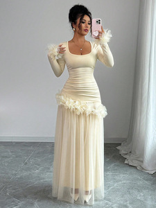 <span class=keywords><strong>Abito</strong></span> Floreale Primaverile e Autunnale, Gonna <span class=keywords><strong>a</strong></span> Veste, Vita Alta, Linea <span class=keywords><strong>A</strong></span>, Slim, Stile Coreano, <span class=keywords><strong>Elegante</strong></span> con <span class=keywords><strong>Balze</strong></span>, <span class=keywords><strong>Abito</strong></span> in Rete con Cuciture - Product Image 2