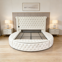 Lit rond multifonctionnel de luxe vintage français PZCN HOME, taille king, meubles pour chambre à coucher avec rangement