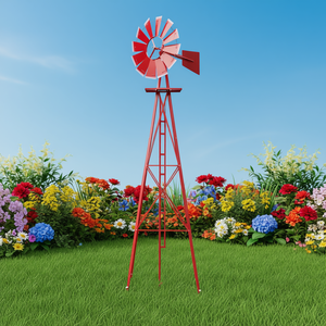 Ornement de jardin moulin à vent rouge de 2,4 m, résistant aux intempéries, en métal, décoration de jardin traditionnelle, installation par piquet extérieur - Product Image 2