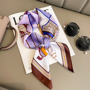 새로운 디자인 70x70CM 실크 스퀘어 스카프 반다나, 명품 말 패턴 프린트 여성용 넥커치프 소형 실크 헤어 스카프 - Product Image 5