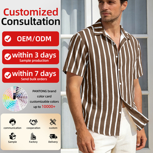 Camicie da <span class=keywords><strong>uomo</strong></span> in misto <span class=keywords><strong>lino</strong></span> a righe con colletto a risvolto, bicolore, stile casual da <span class=keywords><strong>spiaggia</strong></span> per vacanze, produzione diretta OEM personalizzabile - Product Image 1