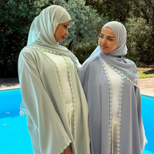 عباءة نسائية إسلامية من قماش النيدا مع زخارف الدانتيل من ميكسيزو، موديل 2026، عباءة مفتوحة للنساء المسلمات مع حجاب - Product Image 1