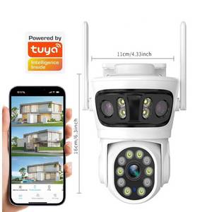 Уличная камера видеонаблюдения Tuya Smart Life с тремя объективами, 3-в-1, 360° °   Уличная Wi-Fi камера для домашней безопасности - Product Image 1