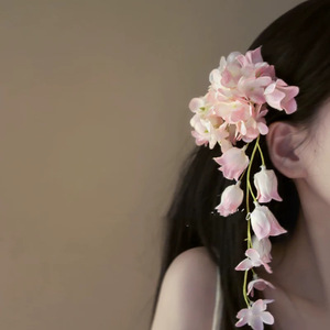 Elegant Pink Flower Tassel Hair Clip Women's Headwear Decorative <b>Accessory</b> for <b>Wedding</b> Style - Product Image 5