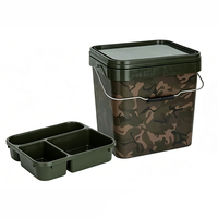Seau à appâts carré en plastique camouflage avec plateau de séparation, portable, pour la pêche à la carpe et le stockage de matériel de pêche