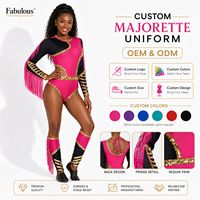 Costume de danse noir personnalisé à imprimé léopard, style majorette, avec franges, sequins, body asymétrique et bordure dorée pour performance scénique, OEM