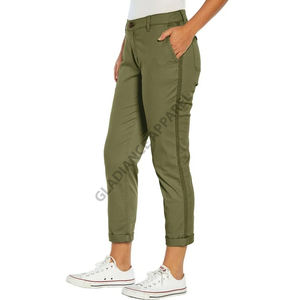 100%, calidad de exportación, pantalones ajustados de cintura alta de sarga de algodón para mujer, pantalones elásticos informales, transpirables de talla grande para mujer - Product Image 2