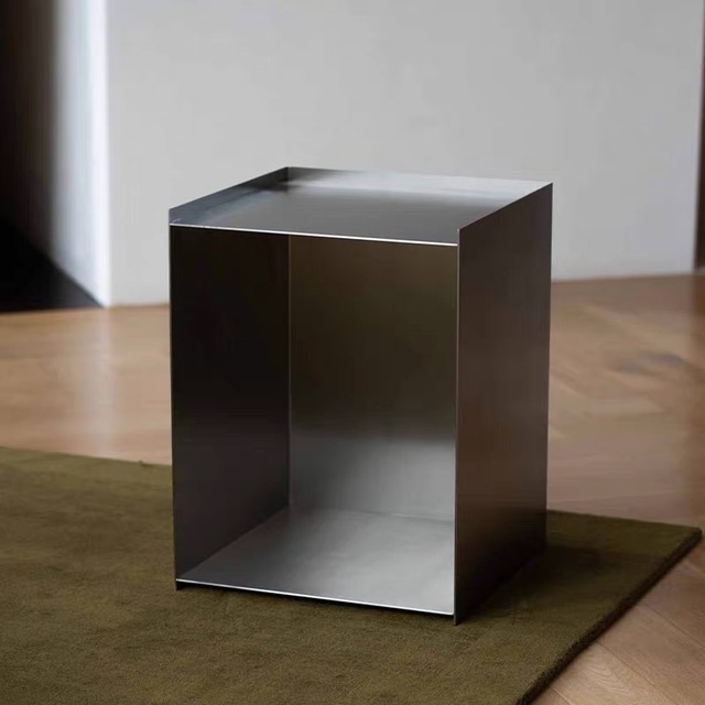 Industrial-style Minimalist Stainless Steel square Side Table, Living Room Sofa Corner Table, Small Coffee Table with Storage