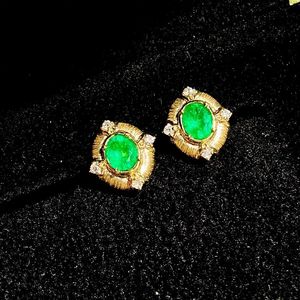 Xinfly 18K Solid Gold 0.55CT Natural <b>Emerald</b> Diamond <b>Stud</b> Earrings Custom Fashion Jewelry for Women - Product Image 4
