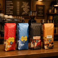 Sacs à café personnalisés imprimés, fond plat, en papier kraft, avec valve de dégazage unidirectionnelle pour les grains de café