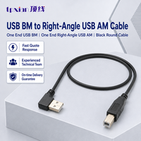 Kabel USB 2.0 OEM Pabrik, Sudut Kanan USB AM ke USB BM 90 Derajat, Kabel Printer A Male ke B Male, Hitam Bulat, Panjang Sesuai Pesanan