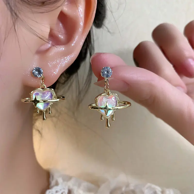 Wholesale Rhinestones Stud Earrings Shiny Star Heart Crystal Pendant Zircon Earrings for Women Girl