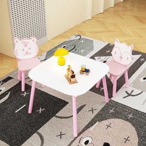 3-Piece Modern Kids <b>Table</b> & Chair Set Wooden Toddler Desk with Animal Backrest Easy Assembly <b>Activity</b> <b>Table</b> for Playroom Nursery - Product Image 3