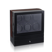 Boîte à montres de bureau pour homme en bois noir, six rotors, tiroir de rangement pour bijoux, remontoir de montres, emballage écologique et durable 8213