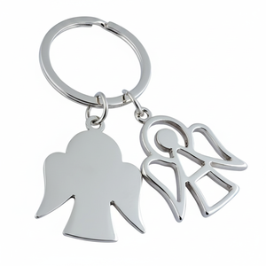Portachiavi in Metallo con Doppio Angelo, Finitura Argento, Ciondolo Charm Accessorio - Product Image 2