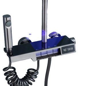 Súng màu xám đồng đàn Piano tắm đặt 4 chức năng lượng mưa vòi hoa sen đầu phòng tắm vòi sen hệ thống thiết lập với nhiệt độ hiển thị kỹ thuật số - Product Image 1