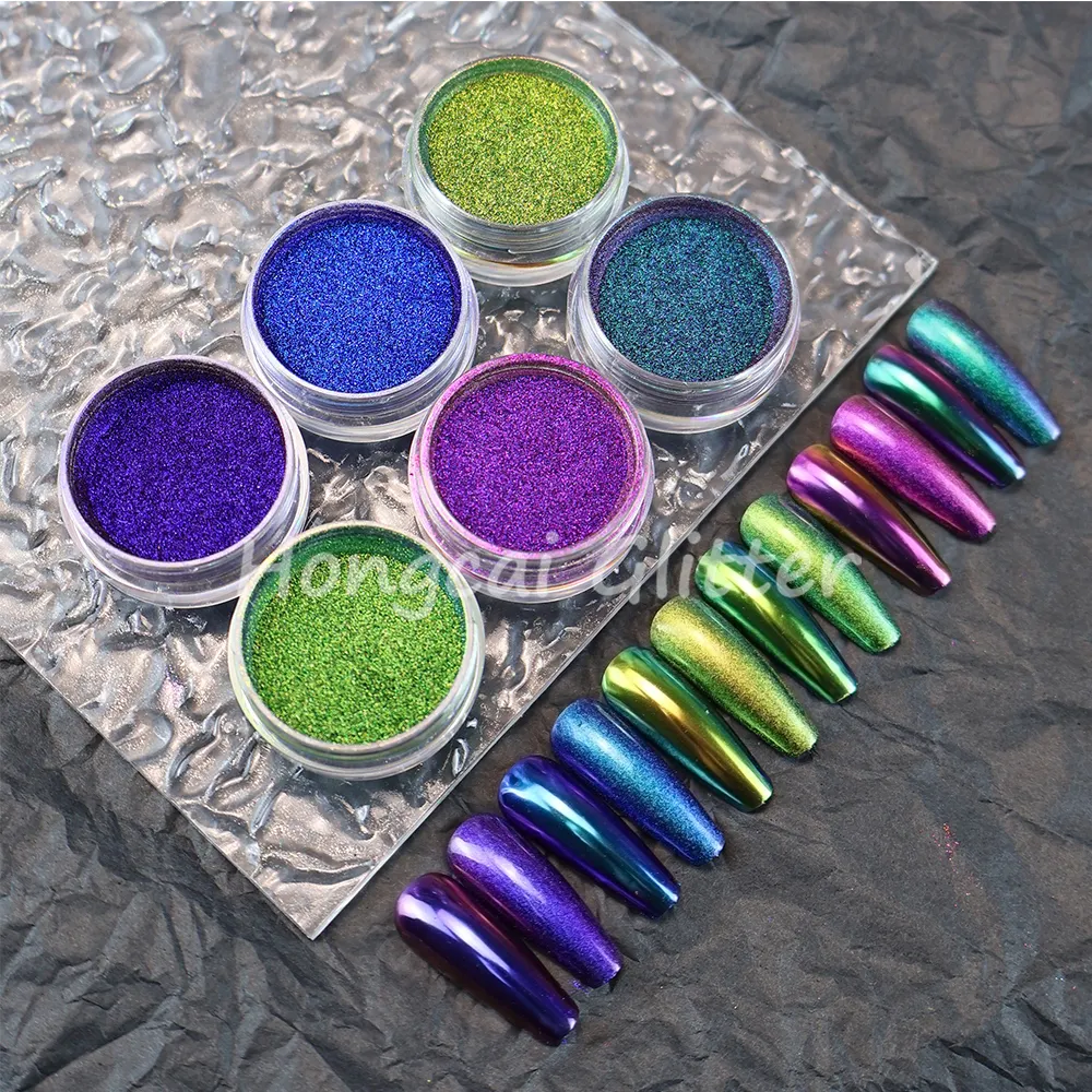 New Super Chameleon Mirror Powder Nail Polish Pigment Mirror Color Change Effect Nails Art