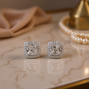 Orecchini a lobo con diamanti taglio cuscino in argento per donna, gioielli classici da matrimonio E264 - Product Image 2