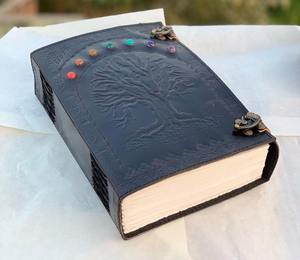 Handmade Mini Leather Choco Dark Brown Pencil <b>A4</b> <b>Diary</b> Tree Life Style Thermal Binding Seven Healing Stones Antique Lock Gift - Product Image 2