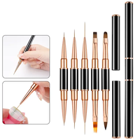 Outils de ligne de peinture d'ongle personnalisé double face manche en métal noir brosse à ongles en tube or rose pointes fines