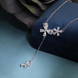 Tianyu Moissanite Bow Tie Y <b>Necklace</b> 925 <b>Sterling</b> <b>Silver</b> 18K White Gold Plated Drop Pendant Jewelry for <b>women</b> - Product Image 2