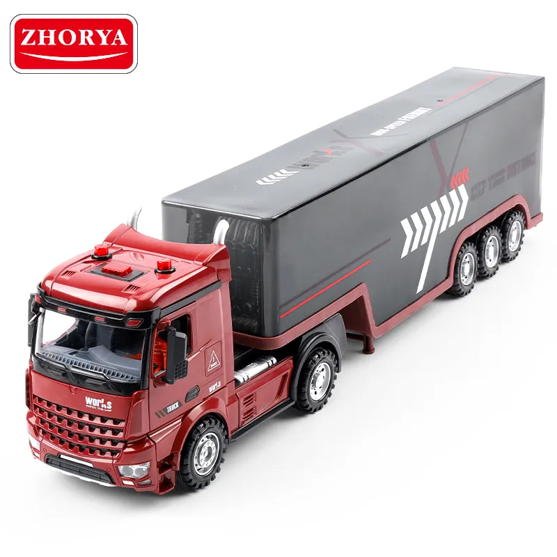 Leemook 2024 light and sound Container Truck Toy Tractor Trailer Play Toy Truck Vehicle for Kids
