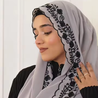 Nouvelle Mode Pashmina Plaine Couleur Long Châle Foulard Islam Turban Floral Broderie Étoles En Mousseline De Soie Châle Hijab Écharpe pour Femmes