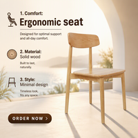 Chaise de salle à manger en bois massif naturel, style nordique simple, dossier en plateau, mobilier minimaliste pour la maison et les restaurants