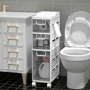 Carrito de Almacenamiento de Plástico Wanno Peak de 4 Niveles con Cajones Transparentes y Ruedas para Baño, Cocina y Aseo - Product Image 1