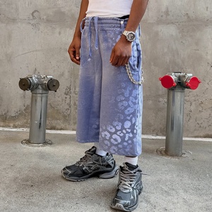 Custom Streetwear Capris Sweatpants <strong>Leopard</strong> <strong>Print</strong> Summer Baggy Casual 100% Cotton Sweat <strong>Shorts</strong> Jogging 3/4 Long <strong>Shorts</strong> <strong>Men</strong> - Product Image 2