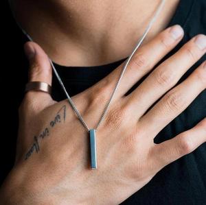 Heiße klassische Rechteck Anhänger Männer Edelstahl schwarze Farbe kubanische Kette Halskette für Männer Schmuck - Product Image 2