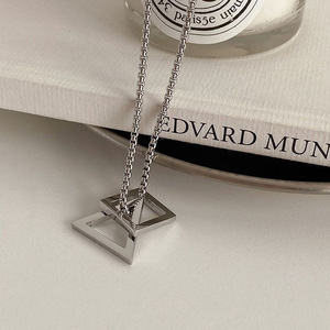 Collana Geometrica XL446 in Acciaio Inossidabile da <span class=keywords><strong>Uomo</strong></span>, Catena per Maglione a Triangolo e Quadrato, Elegante - Product Image 2