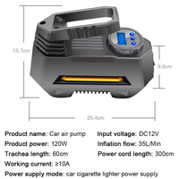 Compresseur d'air portable Lampe de poche d'urgence brillante Gonfleur de pneus Pompe à pneus automatique avec manomètre numérique 150 Psi 12V CC