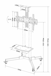 42-80 Inch Mobile TV Cart Monitor Stand Height Adjustable Floor TV Stand with <strong>Laptop</strong> <strong>Shelf</strong> - Product Image 4