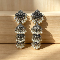 Pendientes de Perlas de Imitación de Estilo Étnico Indio Bohemio, Pendientes de Borla Colgantes Retro de Metal Hueco para Mujer