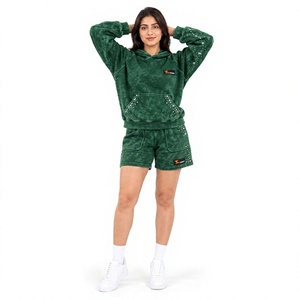 Ensemble 2 pièces pour femme : sweat à capuche et short tie-dye délavé à l'acide avec strass, coupe ample - Product Image 1