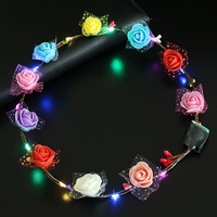 Accessoires pour cheveux, nouvelle collection, thème licorne lumineuse, couronnes de fleurs pour filles, guirlande de fête, bandeau en rotin avec paillettes LED colorées
