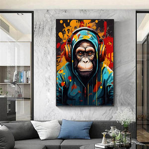 <span class=keywords><strong>Pop</strong></span> <span class=keywords><strong>Art</strong></span> <span class=keywords><strong>singe</strong></span> avec casque Graffiti toile imprimé <span class=keywords><strong>affiche</strong></span> <span class=keywords><strong>Pop</strong></span> Animal mur artiste maison décorative murale - Product Image 4