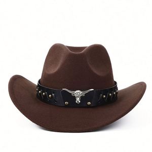 2025 Autumn Winter Jazz <b>Hat</b> Cow Head Leather <b>Band</b> Silk Screen Printed Custom Brand Hot Sale Cowboy <b>Hat</b> Party Casual Fashion - Product Image 2