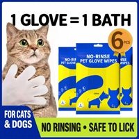 Lingettes jetables pour animaux de compagnie, sans rinçage, sans eau, pour le toilettage et le nettoyage des pattes, du visage et du corps des chiens et des chats, 6 pièces