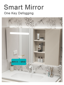Mobile da <span class=keywords><strong>Bagno</strong></span> Moderno Stile Nordico <span class=keywords><strong>con</strong></span> Angoli Arrotondati, Montaggio a Parete, in Legno Massello, Doppio Cassetto e <span class=keywords><strong>Specchio</strong></span> - Product Image 5