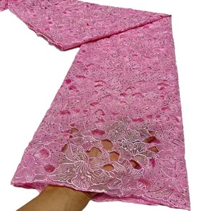 Vestido de novia francés Tela Cuentas bordadas Diamante Soluble en agua Tela de encaje Guipur nupcial Piedras de organza - Product Image 1