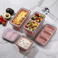 Lebensmittelechte Zusammenklappbare Silikon-Gefrierfach-Einsätze mit Deckel, Unterteilter Mahlzeiten-Vorbereitungsbehälter, Mikrowellen-Lunchbox, Backform