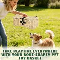 Panier de rangement en jonc de mer en forme d'os pour petits/moyens chiens et chats - Organisateur écologique pour jouets à mâcher et friandises