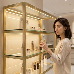 Vitrina Moderna Personalizada para Cosméticos con Iluminación LED, Exhibidor <span class=keywords><strong>de</strong></span> Perfumes <span class=keywords><strong>de</strong></span> Vidrio Ecológico, Estante para Salón <span class=keywords><strong>de</strong></span> Belleza - Product Image 3