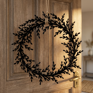 Couronne de feuilles métalliques rustiques, ronde, décorative, fleurs faites à la main, ornement de Noël suspendu non éclairé, emballage individuel - Product Image 2