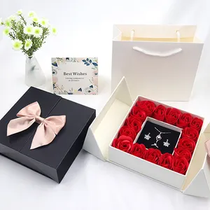AM-SPB02 Ammy sevgililer günü hediyeleri 16 güller hediye kolye kutusu kutu ilmek çift kapı yapay çiçek takı kolye kutusu