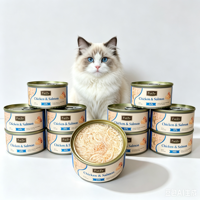 Nourriture humide pour chats en conserve, déchiquetée, au poulet et saumon, enrichie en Taurine et Oméga-3, sans céréales, facile à digérer, vente en gros, OEM