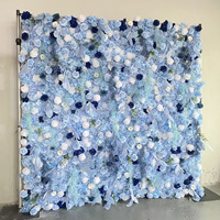 Mur floral artificiel NINI personnalisé enroulable de 2,4 m avec base en tissu, roses bleues et blanches, pour décoration de scène de mariage et de fête