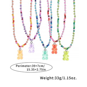 Collar con colgante de oso de dibujos animados para niños Cadena de eslabones con cuentas de perlas de semillas coloridas Diseño a juego de colores lindos populares transfronterizos - Product Image 6